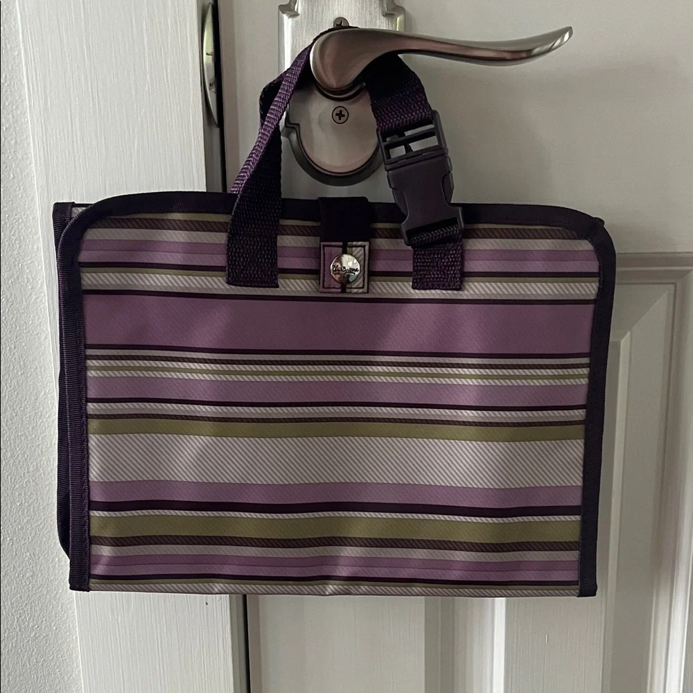 thirty-one Purple and Olive Striped Hanging Makeup Organizer